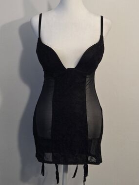 La Vie En Rose Black Lace and Sheer Chemise